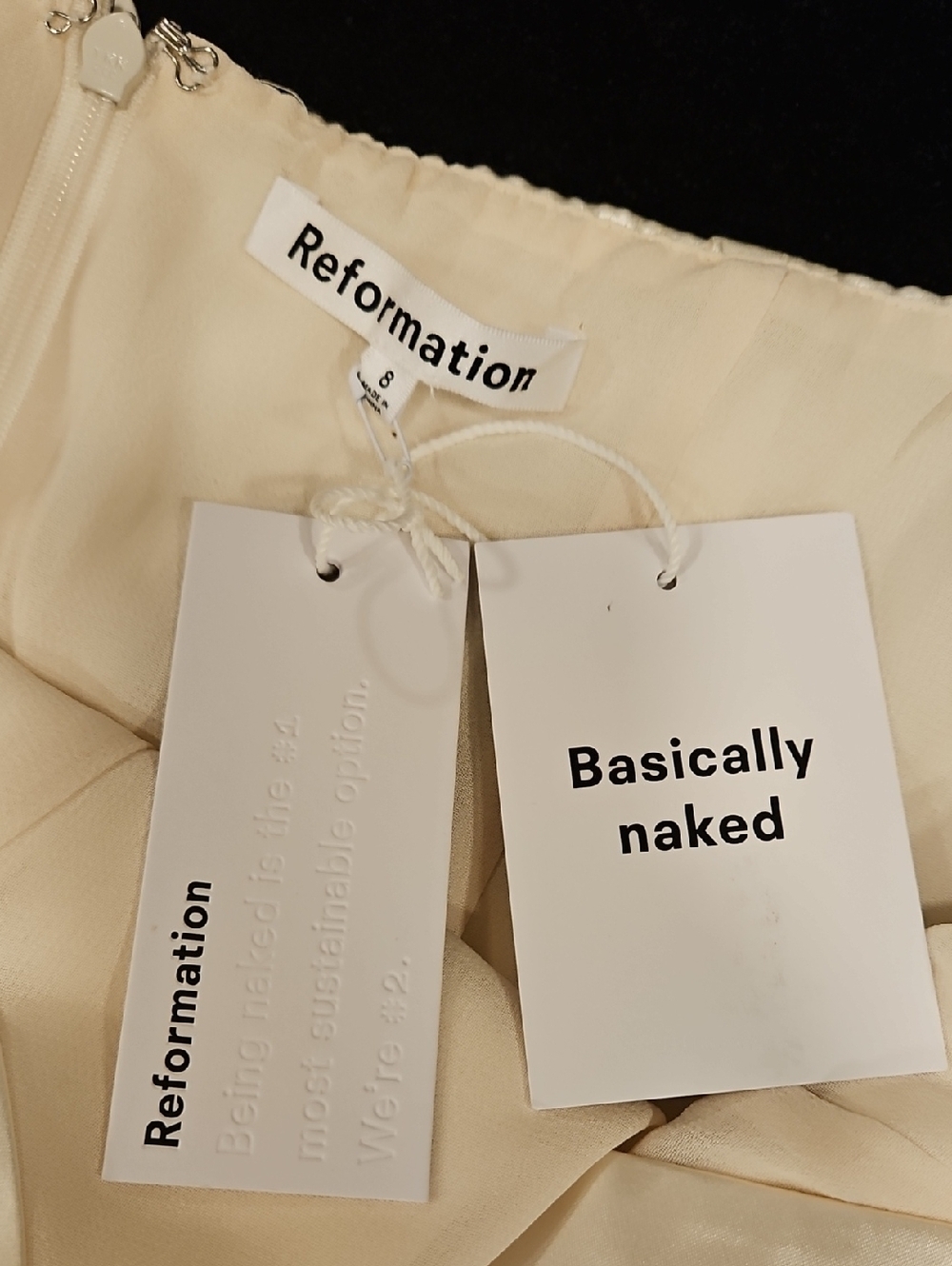 💕REFORMATION💕 The Babette Bubble Hem Silk Satin Halter Mini Dress Ivory 8 NWT - Picture 14 of 16